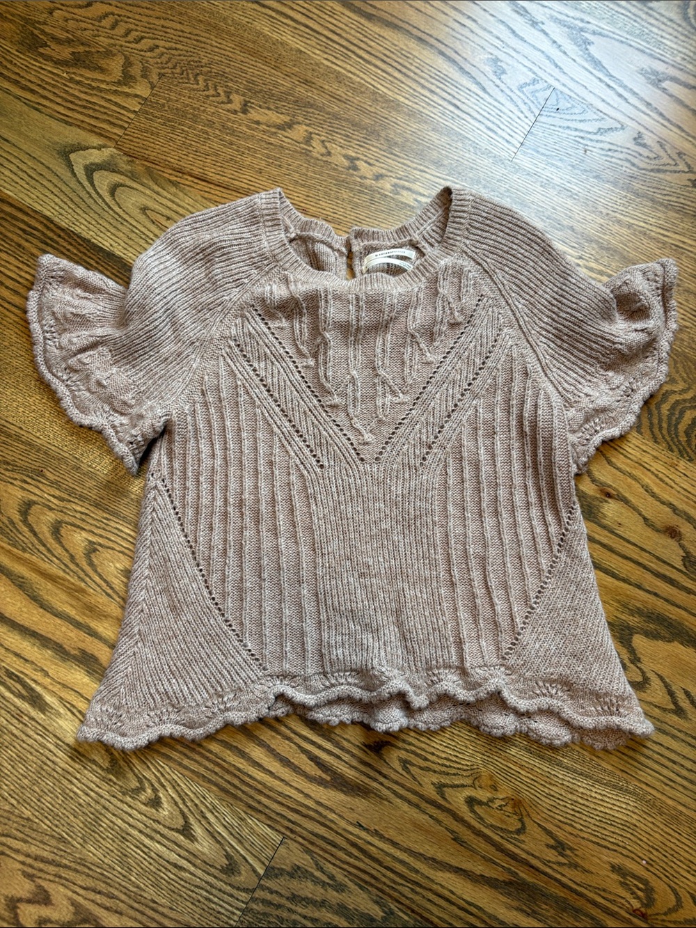 Anthropologie Tan Knit Flutter-Sleeve Top, S